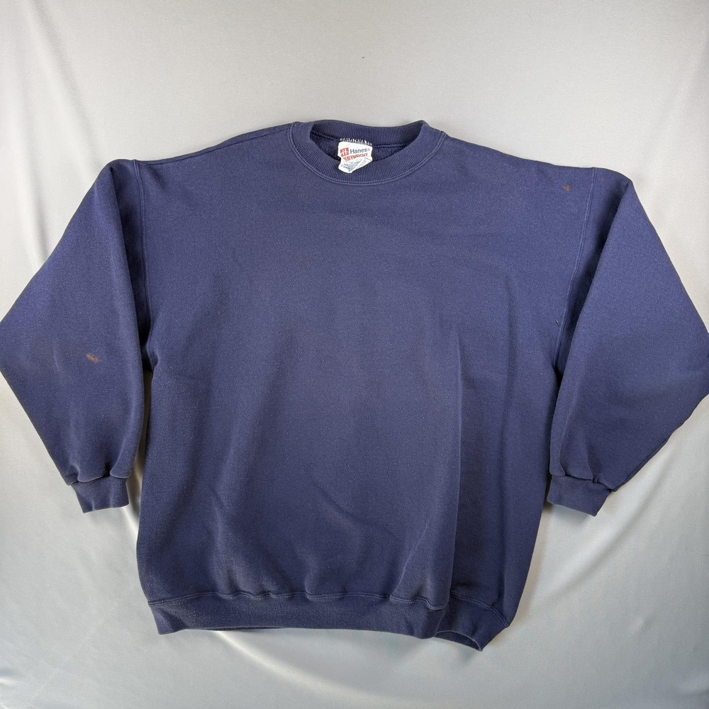 Vintage Hanes Sweatshirt Mens XL Blue Heavyweight Crewneck Blank Made USA 90s